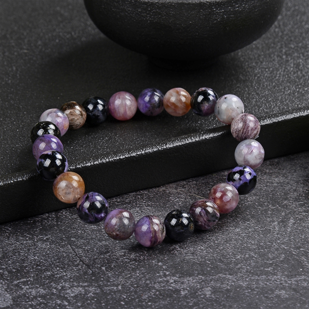 Bracelet, Charoite (multicolored), 08 - 09mm beads