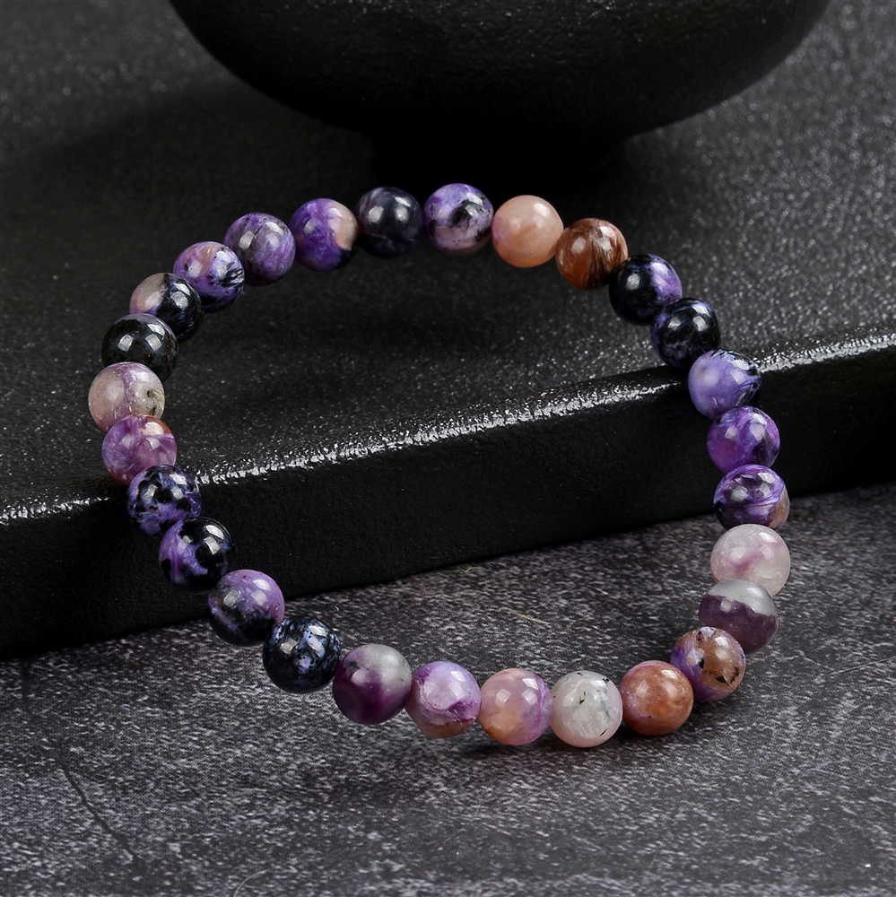 Bracelet, Charoite (multicolored), 06 - 07mm beads