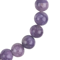 Bracelet Charoite, 7mm beads, extension chain, rhodium plated