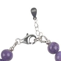 Bracelet en Charoïte, boules de 7mm, chaîne d'extension, rhodié