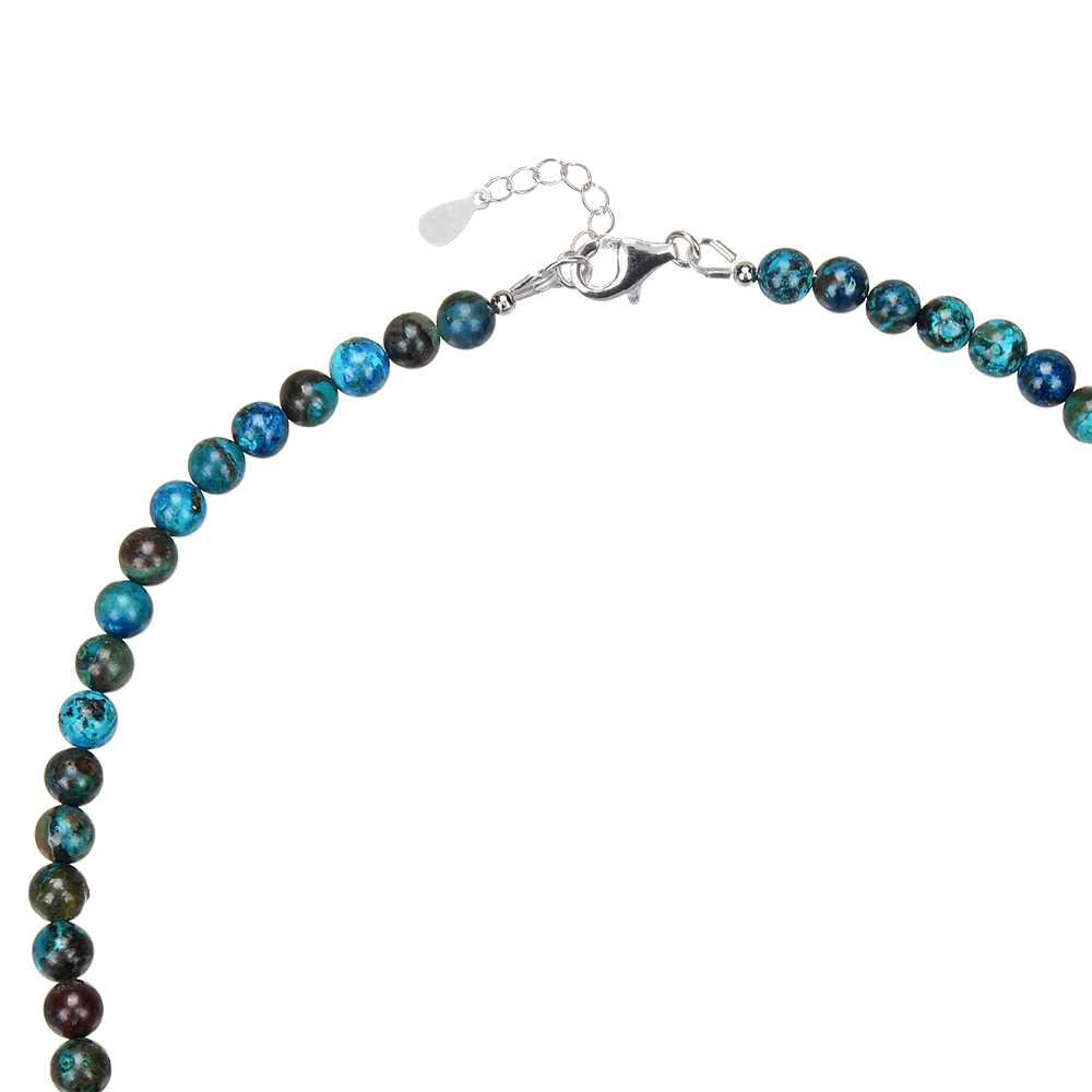 Chain chrysocoll (stab.), beads (6mm), rhodium plated, extension chain