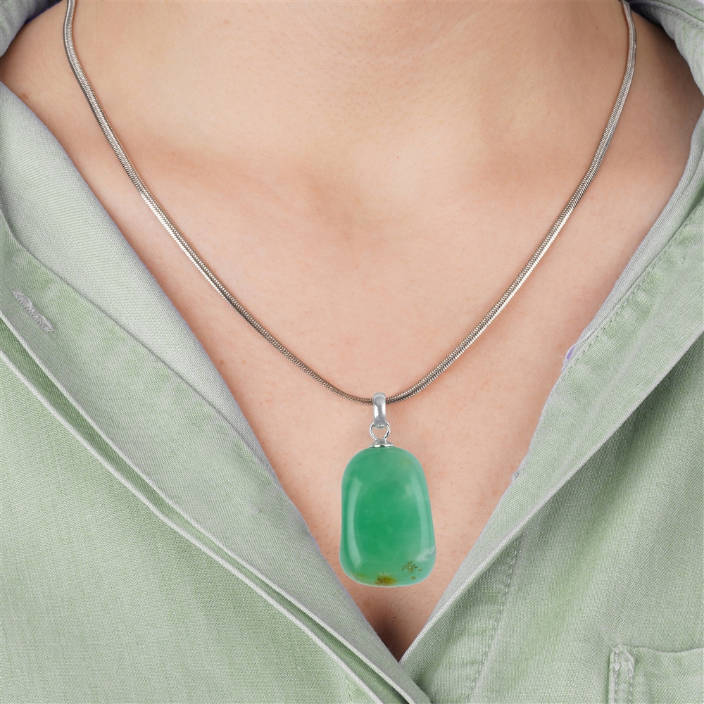 Chrysoprase pendant, small Tumbled Stone, rhodiniert