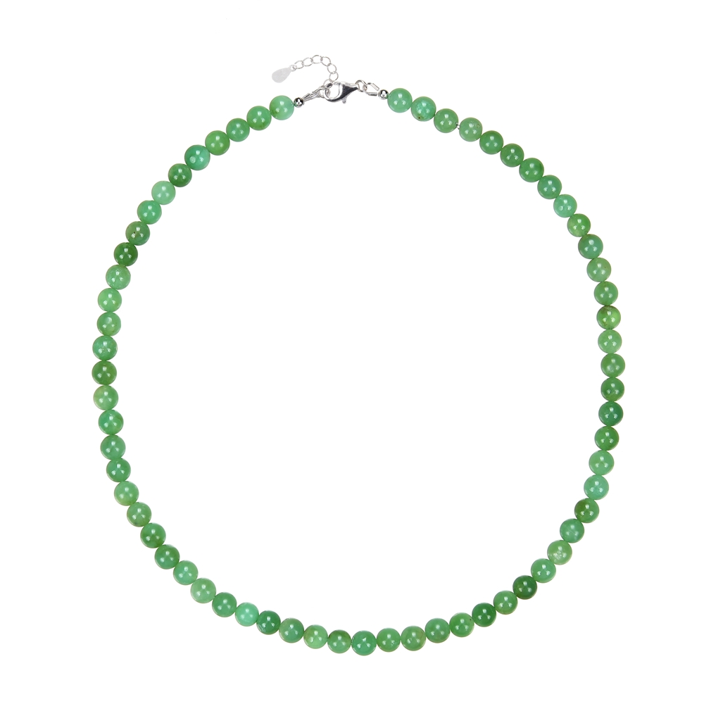Bracelet Chrysoprase, 6mm beads, extension chain, rhodium plated