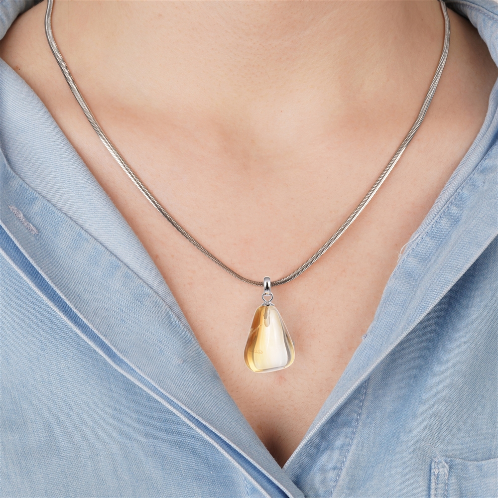 Pendentif Citrine (chauffée), Pierre roulée petite, rhodiée