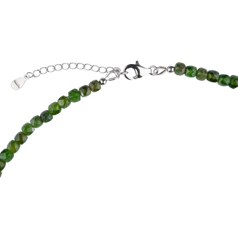 Chrome Diopside necklace, cube (4mm), faceted, rhodiniert