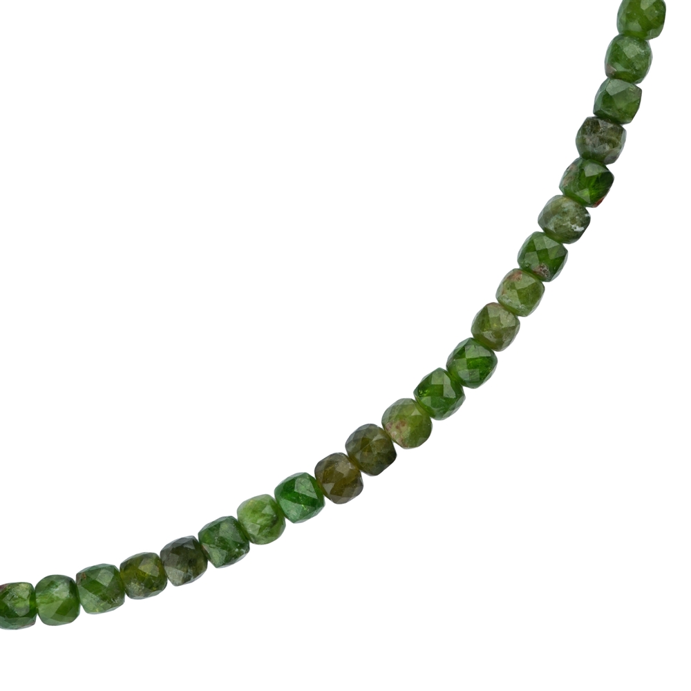 Chrome Diopside necklace, cube (4mm), faceted, rhodiniert