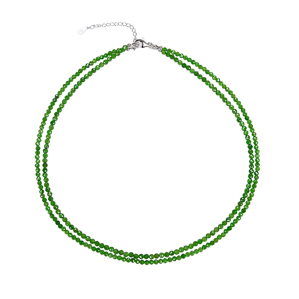 Chain Chrome Diopside, beads (3mm), faceted, rhodium plated, double row