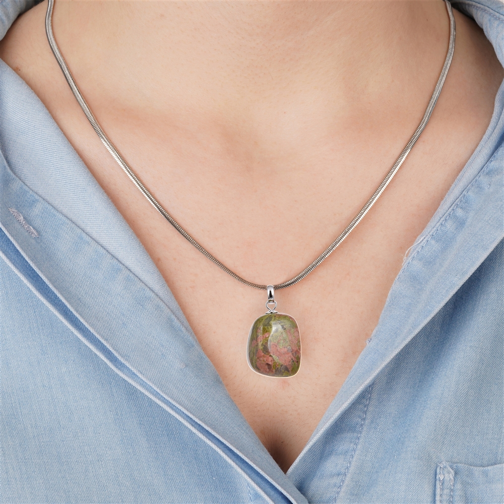 Pendant Unakite, Tumbled Stone small, rhodiniert