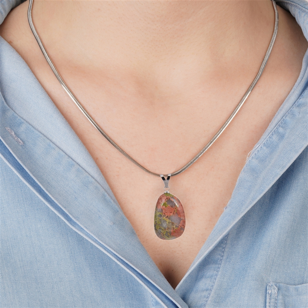 Unakite pendant, large Tumbled Stone, rhodiniert 