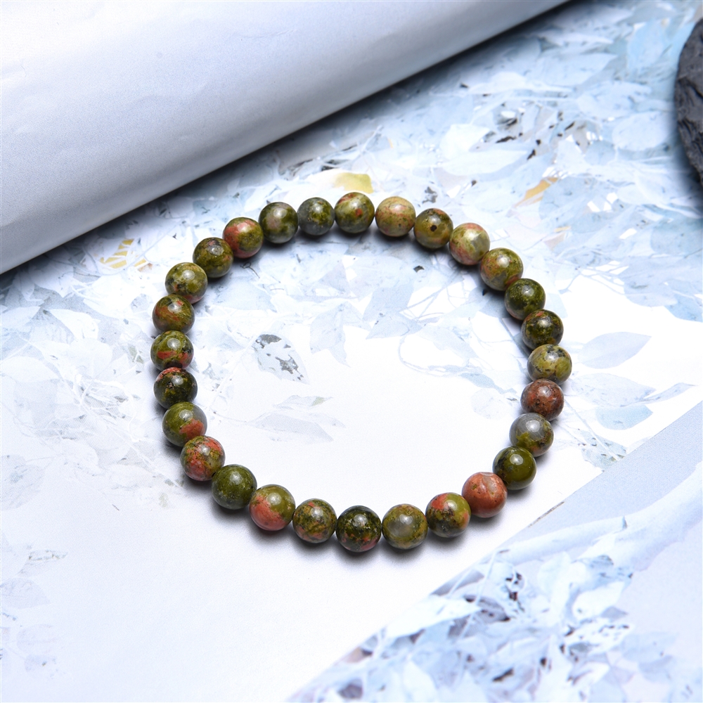 Bracelet, Unakite, 06mm perles rondes, 15cm (pour enfants)