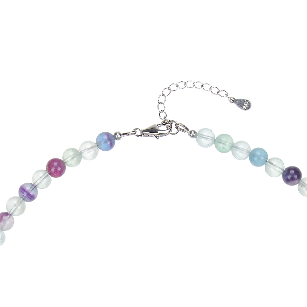 Collana di fluorite, perline (6 mm), rodiato, catena di estensione