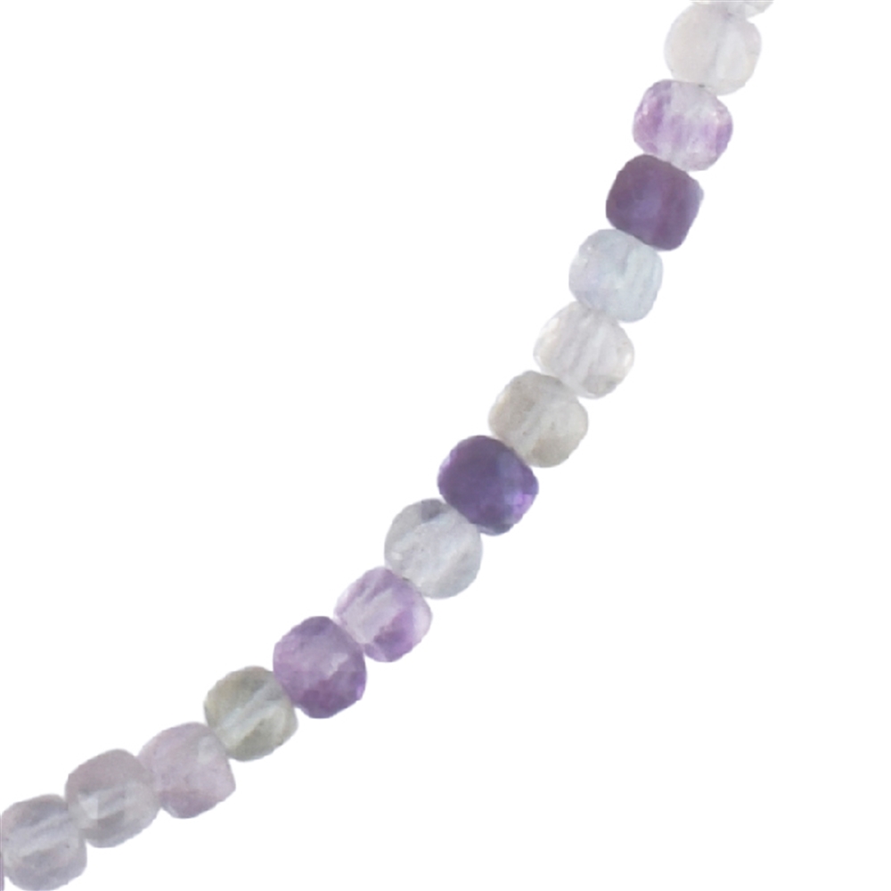 Necklace fluorite, cube (4mm), faceted, rhodium plated, extension chain