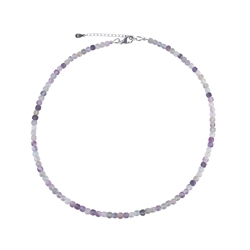 0607212230 Necklace fluorite, cube (4mm), faceted, rhodium plated, extension chain | Marco Schreier