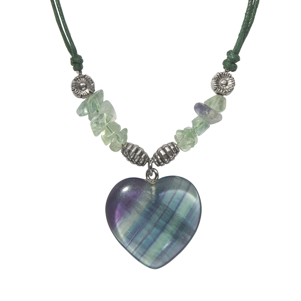 Heart necklace, fluorite, for floor stand