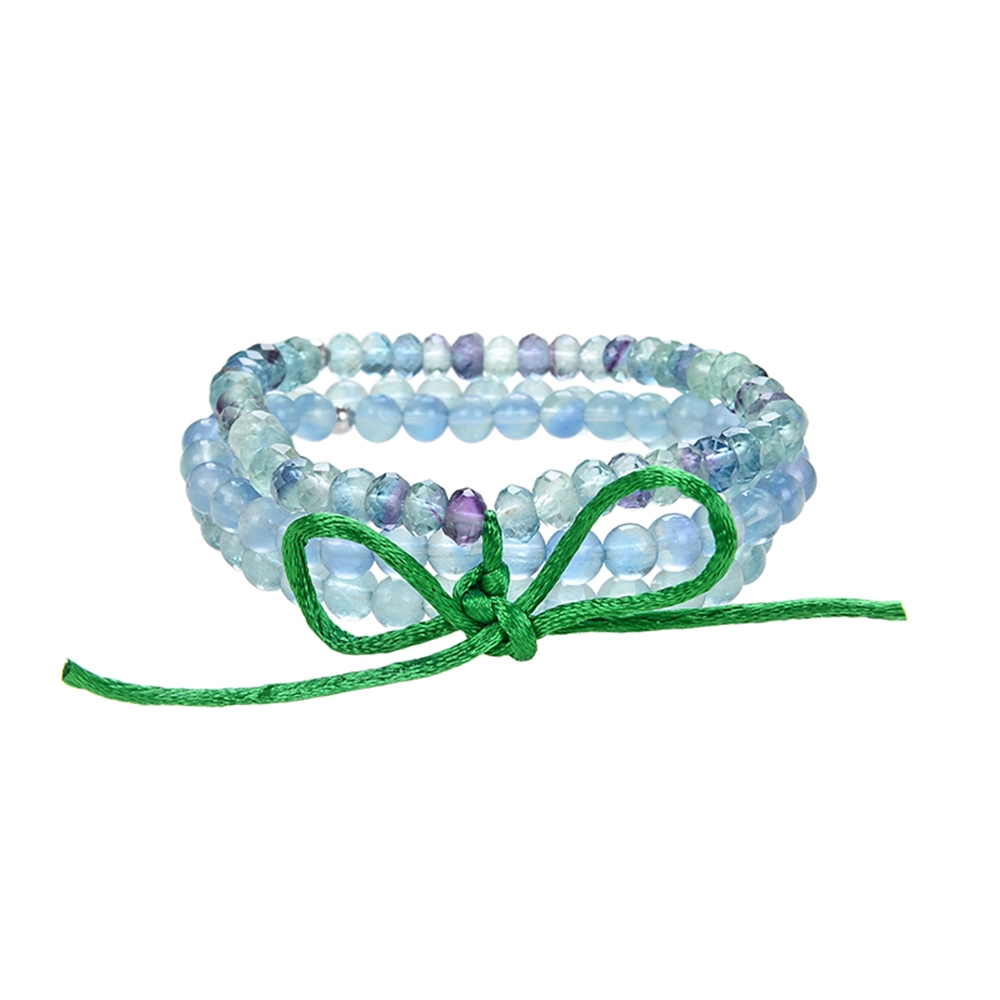  Set de bracelets "Fluorite" (bleu, vert, multicolore), 18cm (moyen)