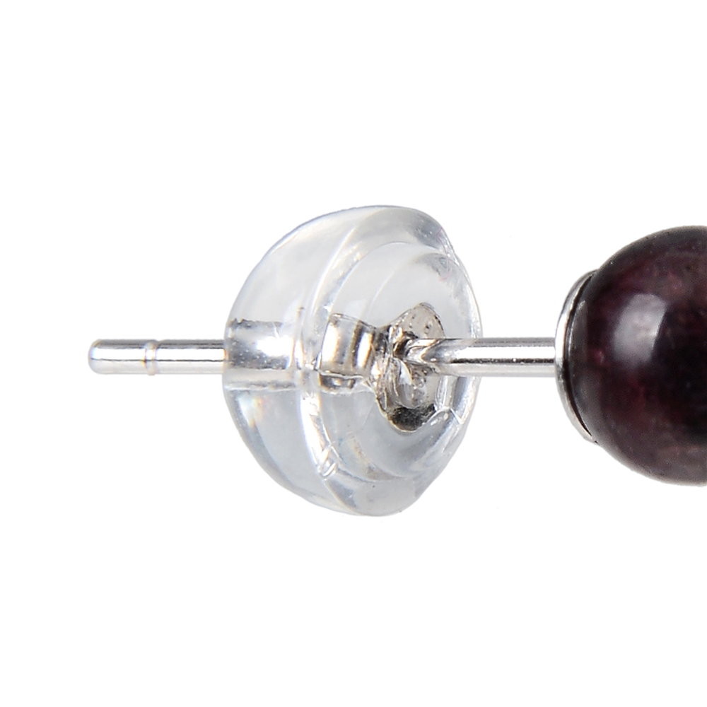 Clous d'oreilles grenat, boule, 4mm, rhodié