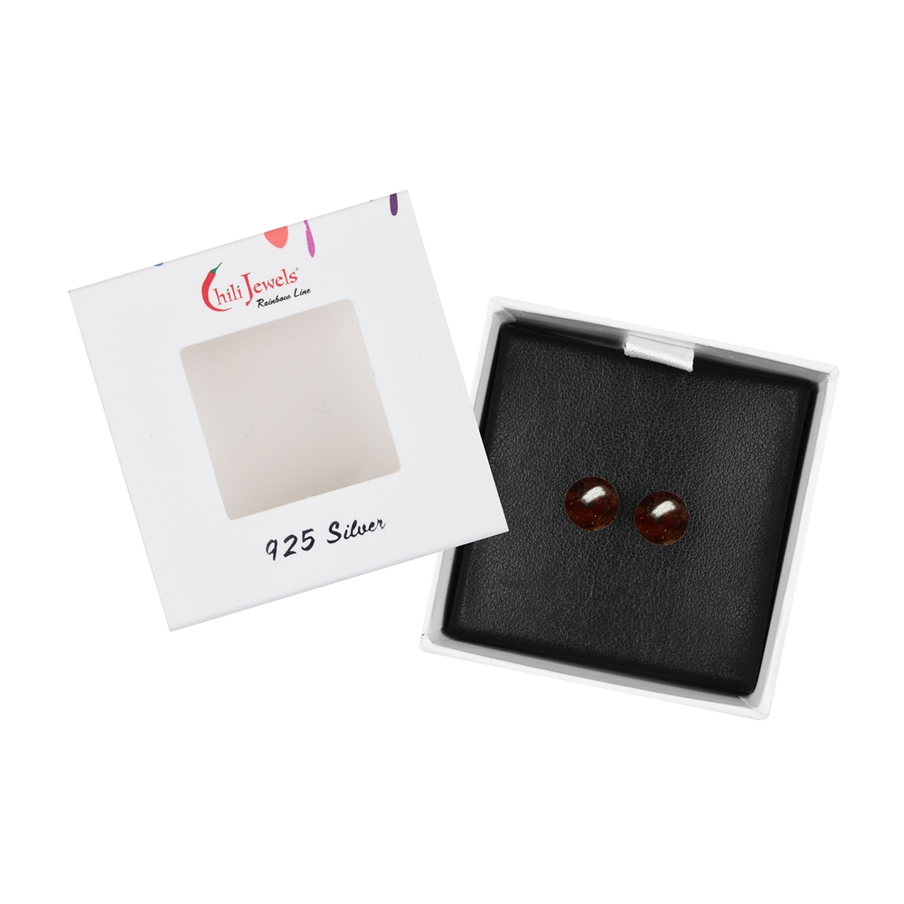 Earstud garnet, ball, 6mm, rhodium plated