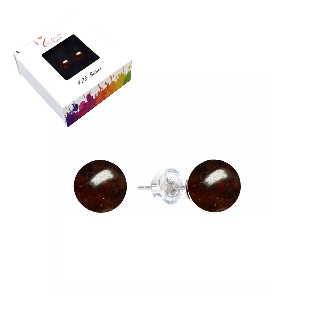 Clous d'oreilles grenat, boule, 6mm, rhodié