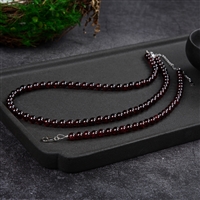 Bracelet, garnet, 6mm beads, extension chain, rhodiniert