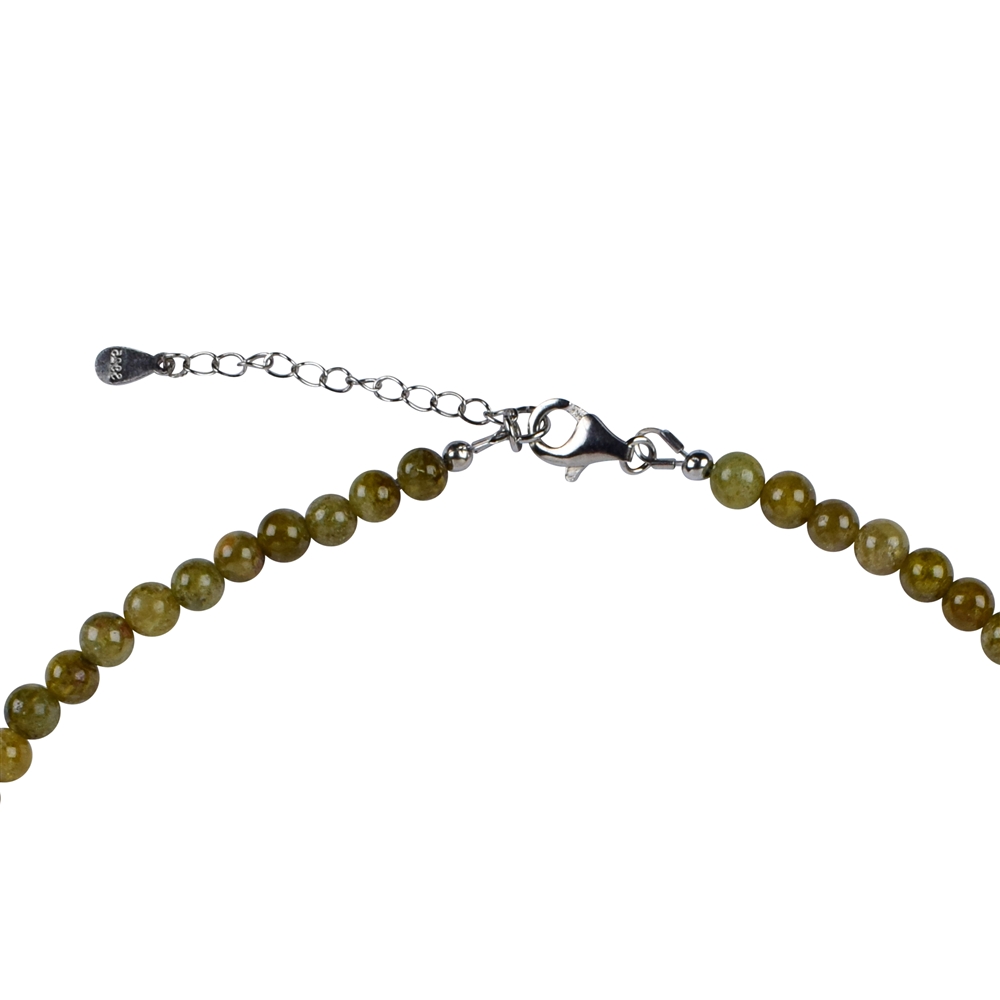 Garnet necklace (Grossular), 6mm beads, rhodiniert, extension chain