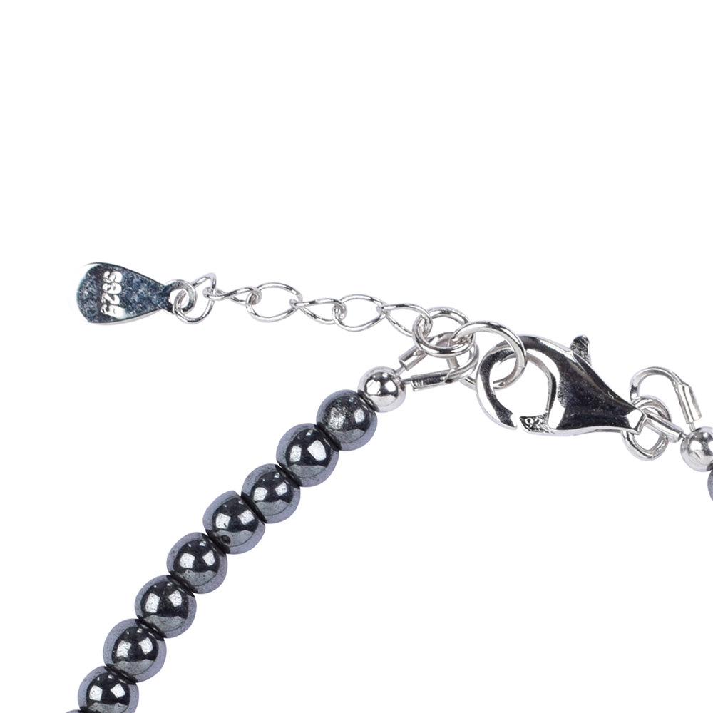 Hematite necklace (natural), beads (6mm), rhodiniert, extension chain