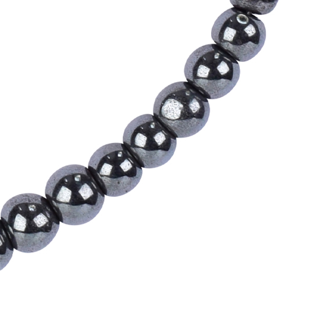 Hematite necklace (natural), beads (6mm), rhodiniert, extension chain