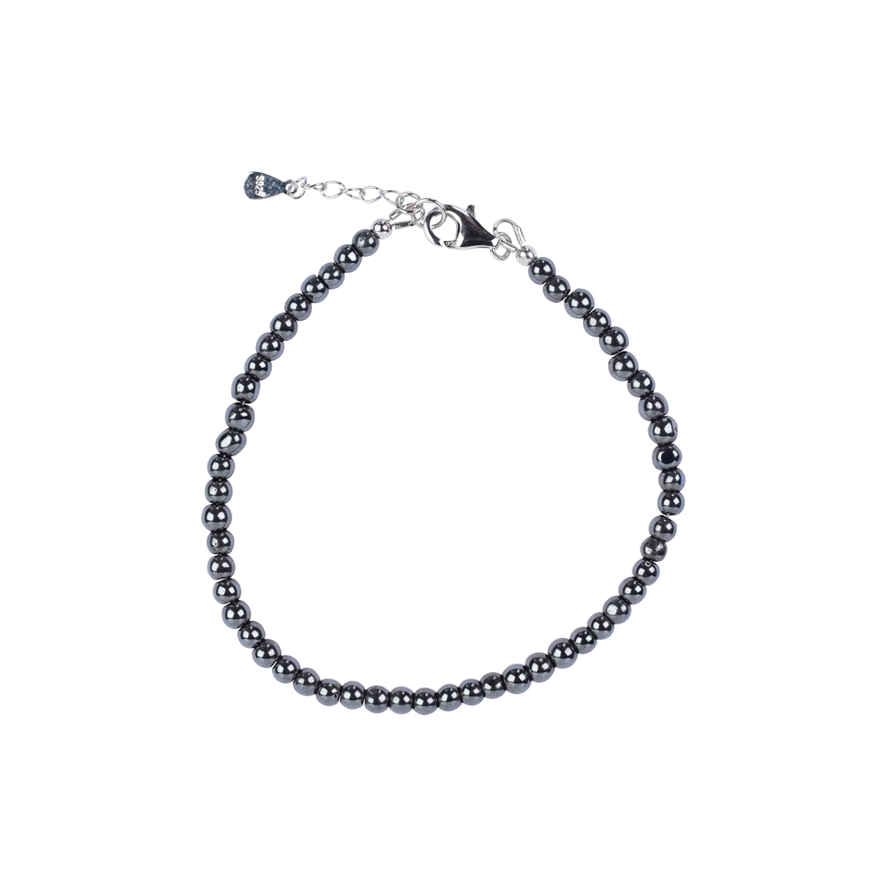 Hematite necklace (natural), beads (6mm), rhodiniert, extension chain