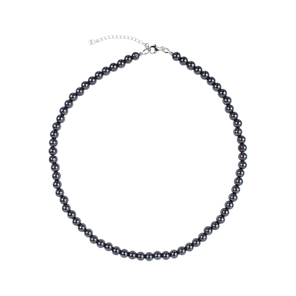 Hematite necklace (natural), beads (6mm), rhodiniert, extension chain