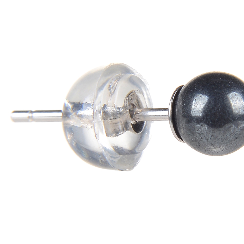 Ohrstecker Hämatit (natur), Kugel, 4mm, rhodiniert