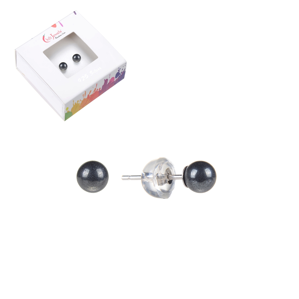 0608545104 Earstud Hematite (natural), ball, 4mm, rhodium plated | Marco Schreier