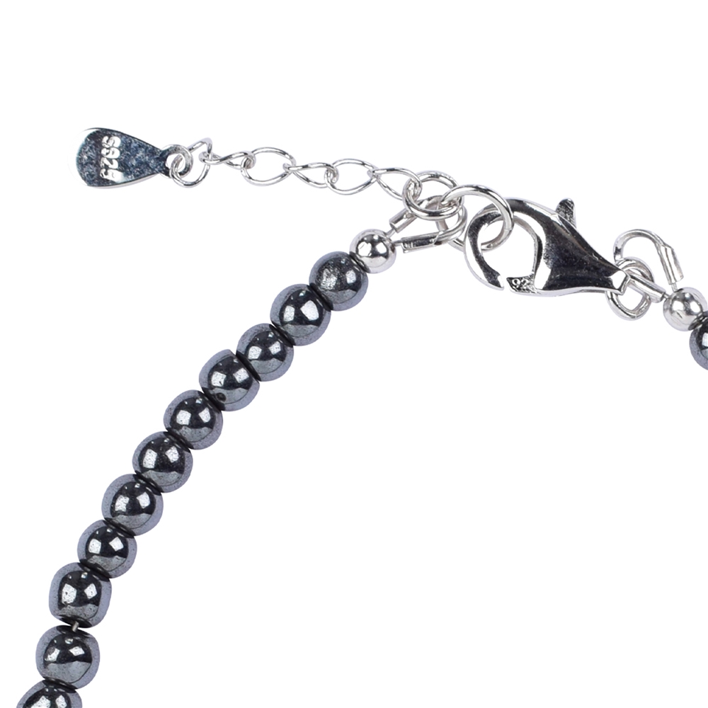 Bracelet Hematite (natural), 4mm beads, extension chain, rhodium-plated