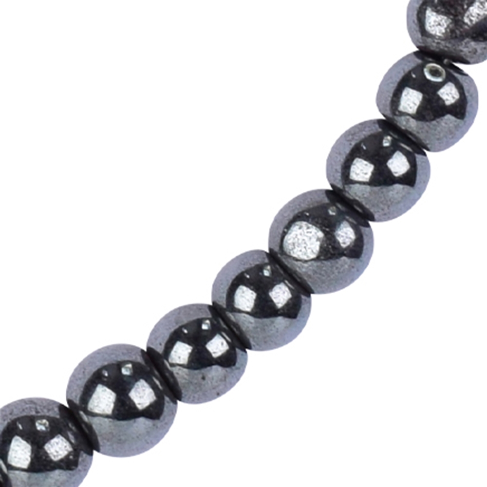 Bracelet en Hématite (naturel), boules de 4mm, chaîne de rallonge, rhodié