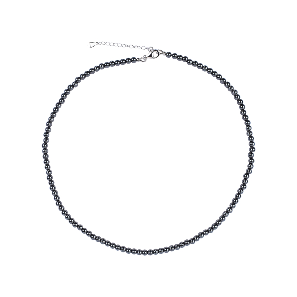 Bracelet Hematite (natural), 4mm beads, extension chain, rhodium-plated