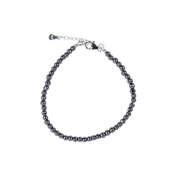 0608564040 Bracelet Hematite (natural), 4mm beads, extension chain, rhodium-plated | Marco Schreier