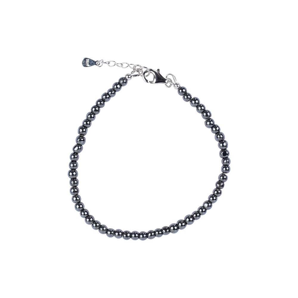 Bracelet Hematite (natural), 4mm beads, extension chain, rhodium-plated