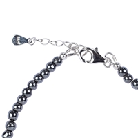 Bracelet Hematite (natural), 6mm beads, extension chain, rhodium-plated