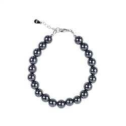 0608564080 Bracelet Hematite (natural), 8mm beads, extension chain, rhodium-plated | Marco Schreier