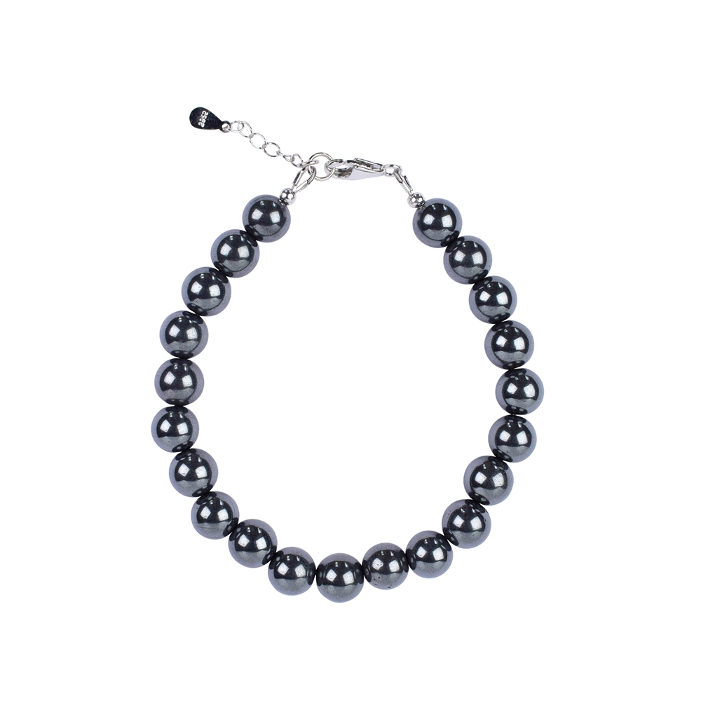  Bracelet Hematite (natural), 8mm beads, extension chain, rhodium-plated