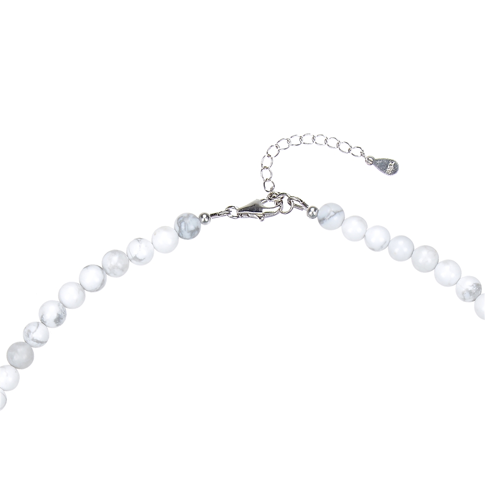 Collana con pallina di magnesite da 6 mm, argento rodiato, catena di prolungamento