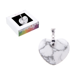 0609125154 Magnesite pendant, heart (28mm), 4.2cm, rhodium plated | Marco Schreier