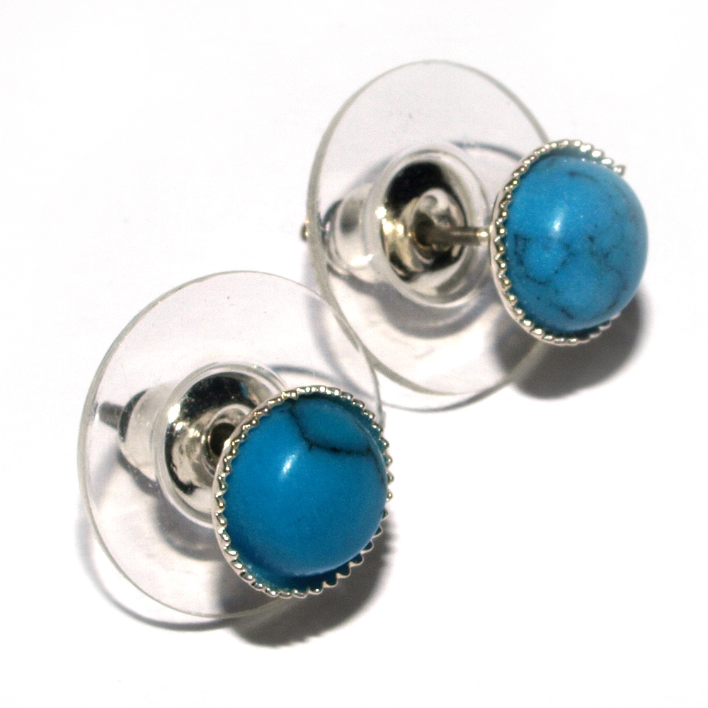 Earstuds, Turquenite (Magnesite set), 06mm cabochon, for floor stand