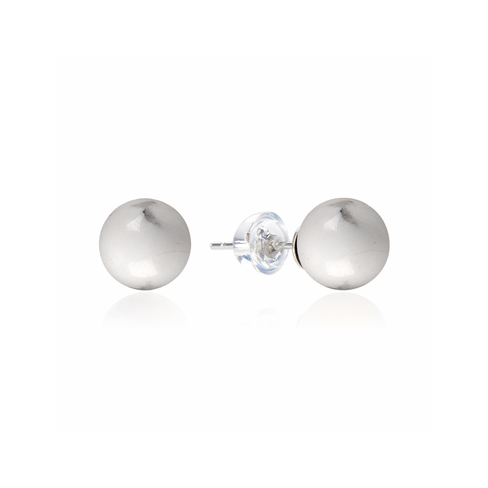 Earstud Magnesite, ball, 8mm, rhodium plated