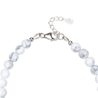 Bracciale con perle di magnesite da 6 mm, catena di prolungamento, rodiato