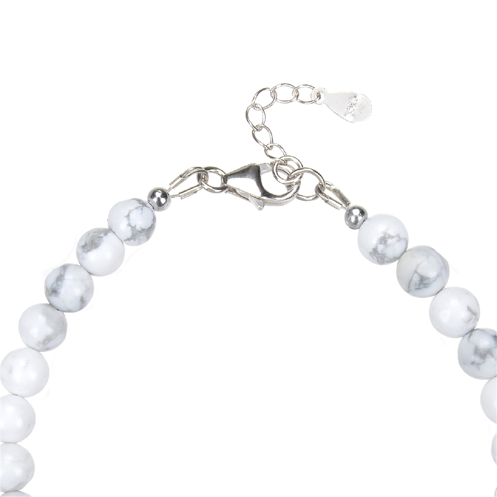 Bracelet Magnesite 6mm beads, extension chain, rhodium-plated