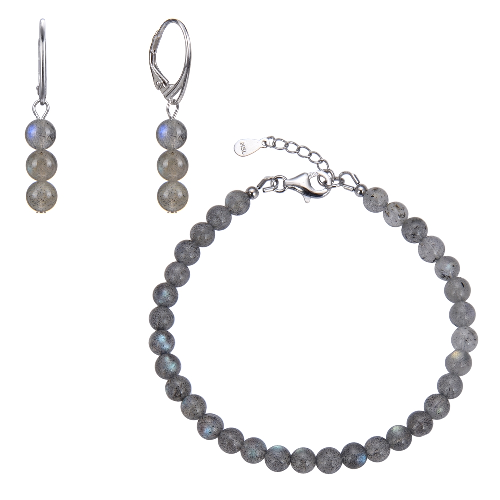 Chain labradorite, balls (6mm), rhodium-plated, extension chain