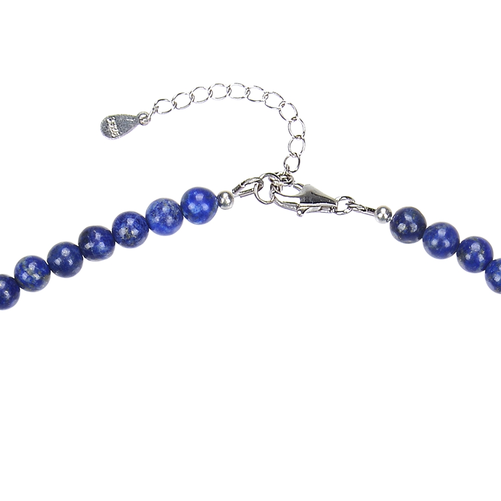 Necklace Lapis Lazuli, beads (6mm), rhodium plated, extension chain