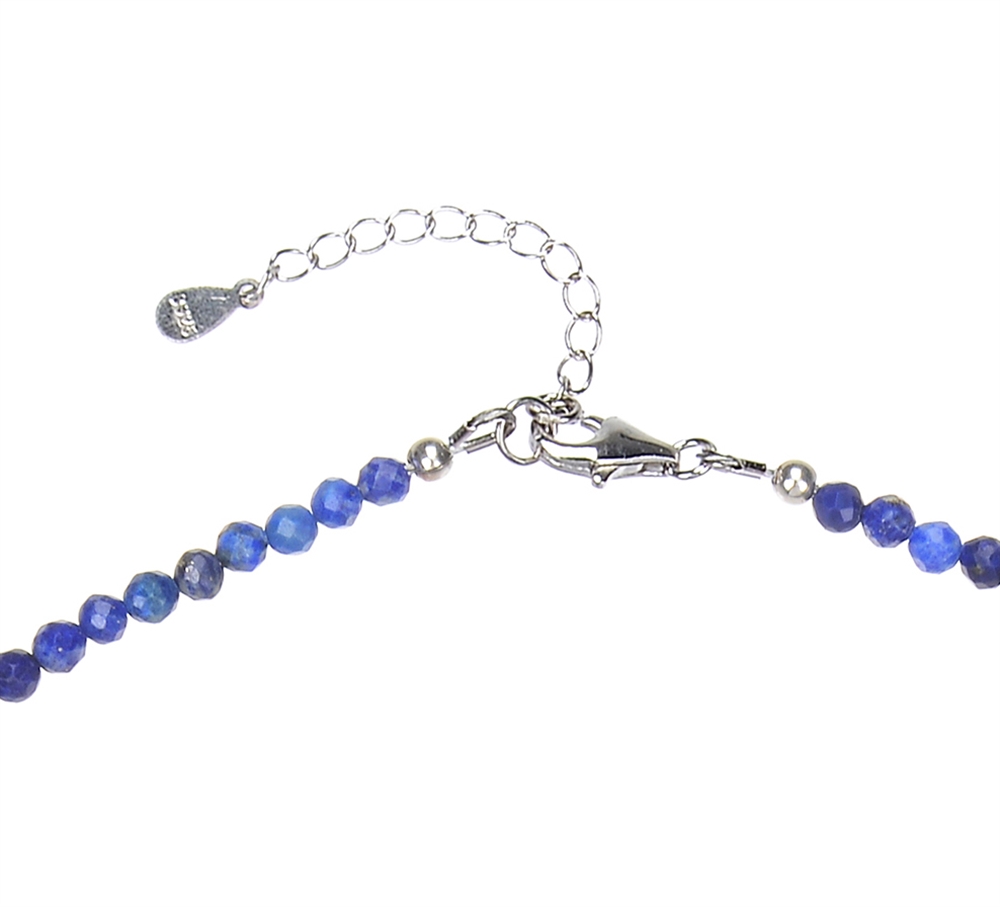 Kette Lapis Lazuli, Kugeln (3mm) facettiert, rhodiniert, Verlängerungskettchen