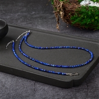 Kette Lapis Lazuli, Kugeln (3mm) facettiert, rhodiniert, Verlängerungskettchen