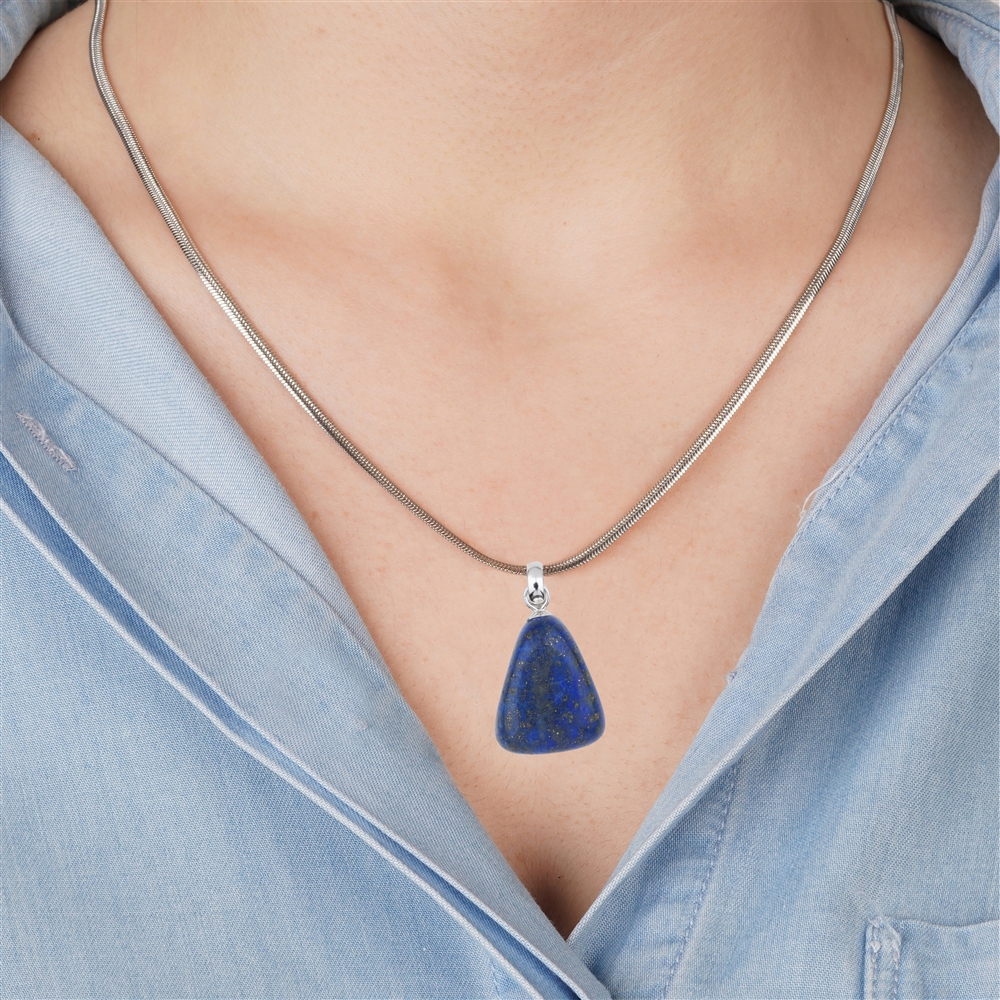 Pendentif Lapis-lazuli B, Pierre roulée petite, rhodiée