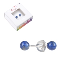 0610445104 Earstud Lapis Lazuli, ball, 4mm, rhodium plated | gems, healing stones & jewelry